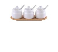 Jiuvaso Miniature Coffret Bocaux Épices Condiment Pot Plateau Plat avec Couvercles à Dôme et Cuillères Insérées en Plastique avec Étiquettes à Personnaliser, Nouveau Pot À Épices, Blanc Simple