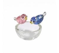 Jiuvaso Oiseau en Cristal Figurine Statuette Ornement Décor de Bureau Motif Deux Oiseaux Nichés sur Base Transparente Look Brillant Finition Soignée Adapté à, Grand Nid D Oiseau Rose + Bleu