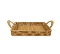 Jiuvaso Panier Industriel Plateau Tressé Corbeille Rectangulaire Porte-serviteur avec Poignées en PP et Campagne pour Stockage de Collations Table Cuisine, Grand Rectangulaire 46x30x5 Cm