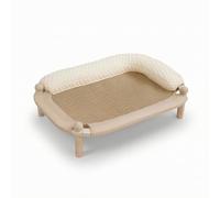 Jiuvaso Panier pour Chat Lit Chat Couchage Chats Berceau avec Dossier en Bois avec Tapis Respirant et Boudin Crème Confort Tête, 66cm, C11L2-Simple Couche-Tapis en Rotin