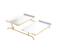 Jiuvaso Plateau à Fruits En Acier Inoxydable, Porte-en-cas, Plateau à Deux étages, Décoration pour Salon, Salle de Réception, Fête, Table Basse, Cadeau, Prése, Argent