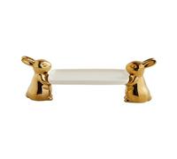Jiuvaso Plateau Gâteau Lapin Plateau à Gâteau Présentoir à Dessert Serviteur de Table En Céramique Usage Multifonction Adapté à Salle à Manger Fête D'Enfants, Doré S