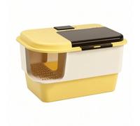 Jiuvaso pour Litière Litière Fermée Bac à Litière Abri pour Chat Contrôle des Odeurs Anti- en PP Couvercle à Ouverture Supérieure Adapté à Chat Timide Intérieur Tranquille, Jaune-Blanc