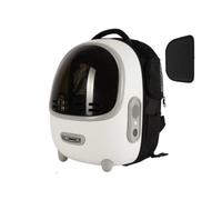 Jiuvaso Sac à Dos pour Animaux Transport Chat Chien Capsule Astronaute Dôme Transparent de Vision Panoramique Aération Filet Poignée et Bandoulières Convient, 白色, 升级款带风扇