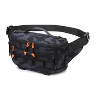 Jiuvaso Sac de Pêche Sacoche Ceinture Bandoulière Besace Leurres en Oxford et Polyester avec Attaches pour Pince et Anneaux Extérieurs pour Outils Convient à, Multicolore, Camouflage Bleu Nuit