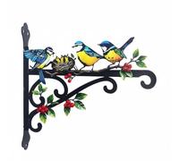 Jiuvaso Support de Jardinière Mural en Fer Forgé , Support De Panier Suspendu, Modèle B, Avec Trois Oiseaux Bleus Et Jaunes Sur Une Branche