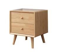 Jiuvaso Table de Chevet avec Rangement Étagère Meuble de Nuit Tiroirs Organisateur Bois Massif Passage des Câbles Finition Bois Chaud Plateau Supérieur, 40cm X 40cm X 47cm, Bois Naturel