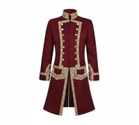 Jiuvaso Uniform Militaire Homme Veste Queue Queue Longue Touches Vintages Confección Polyester pour Bal Costumé Représentation Événement Jeu de Rôle Théâtral, Rouge, M