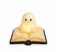 Jiuvaso Veilleuse Halloween Livre Lampe de Table Décor Résine Éclairage Tamisé Petit Format Motifs Lune et Citrouille Adaptée aux Chambres d'Enfants Lecture Tables Basses Ambiance Cosy