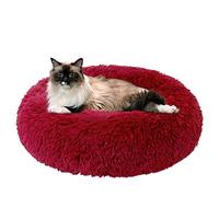 jiuzcare Rond Coussin 50cm Lit Animal De Compagnie Coussin pour Chat Panier Chien PanièRe Rond Chien Lit pour Chat Panier Donut Moelleux Apaisant Comfy pour Chien Chat, Rouge