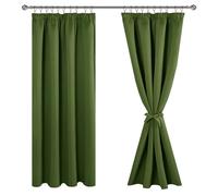 JIUZHEN Décorations de Noël Rideaux Occultants Galon Fronceur pour Rail Lot de 2 Rideau Isolant Thermique Anti UV Double Bloquer Lumiere pour Salon Chambre 167x183cm(LxH) Vert Militaire