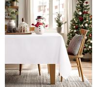 JIUZHEN Nappe Aspect Lin Lavable de Table Anti-tâche Protection de Exterieur Imperméable pour Salle à Manger Jardin Fête Mariage Maison 160x320cm Blanc