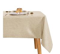 JIUZHEN Nappe Rectangulaire Aspect Lin Lavable de Table Anti-tâche | Protection de Banquet Exterieur Imperméable pour Salle à Manger Jardin Fête Mariage Maison 160x320cm Beige