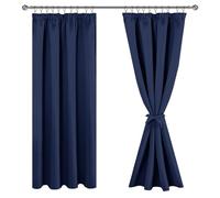 JIUZHEN Rideaux Occultants Galon Fronceur pour Rail Lot de 2 Rideau Isolant Thermique Anti UV Double Rideaux Decoration Bloquer Lumiere pour Salon Chambre 117x183cm(LxH) Bleu Foncé