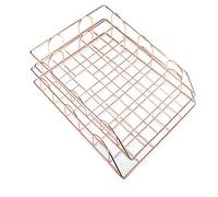 JIUZHI Lot de 2 Corbeille Fichier Organisateur en Métal Empilable de Bureau, Bac à Courrier Classement Stockage Rack pour Classer Rangement de Document (Or Rose)