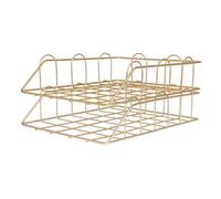 JIUZHI Lot de 2 Corbeille Fichier Organisateur en Métal Empilable de Bureau, Bac à Courrier Classement Stockage Rack pour Classer Rangement de Document (Or)