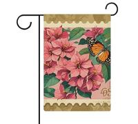 Jiuzhong Ge Hua et papillon Drapeau de jardin 32,6 x 47,5 cm Vertical double face Drapeaux de jardin d'été en lin Décoration extérieure saisonnière Drapeau extérieur pour ferme, vacances, fête des