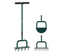 JivaJot Aérateur de pelouse et outil de débroussailleuse 2 en 1, aérateur manuel de pelouse, bordure demi-lune avec poignée en caoutchouc pour l'entretien du jardin, aération de l'herbe