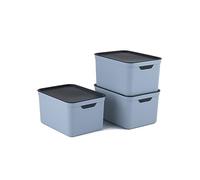 Jive 3er Set Dekobox A4 fog blue Lot de 3 boîtes de rangement 16l avec couvercle, Plastique (PP recyclé), bleu/anthracite, 3x16l (37.5 x 27.8 x 29.8 cm)