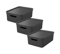 Jive Dekobox Lot de 3 boîtes de rangement 10l avec couvercle, Plastique (PP recyclé), 10l (37.5 x 27.8 x 13.5 cm), Noir