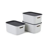 Jive Dekobox Lot de 3 boîtes de rangement 5l avec couvercle, Plastique (PP recyclé), blanc/anthracite, 3x5l (26.5 x 18.5 x 13.2 cm)
