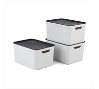 Jive Dekobox Lot De 3 Boîtes De Rangement Avec Couvercle,Plastique (Polypropylène Recyclé),Blanc/Anthracite,3x16l (36.1 X 26.4 X 20.2 Cm)