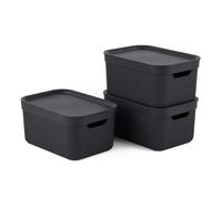 Jive Dekobox - Lot de 3 boîtes de rangement décoratives de 5 l avec couvercle, plastique (PP recyclé), noires, 3x5 l (26,5 x 18,5 x 20 cm), Gris Foncé