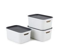Jive Dekobox Lot de 3 boîtes de rangement 5l avec couvercle, Plastique (PP recyclé), blanc/anthracite, 3x5l (26.5 x 18.5 x 13.2 cm)