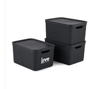 Lot de 3 boîtes de rangement Jive Dekobox 16 l avec couvercle, plastique (PP recyclé), gris foncé, 3 x 16 l (36,5 x 27 x 27 cm)