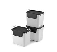 Jive Lot de 3 systèmes de tri sélectif des déchets 30 l pour la cuisine, plastique (PP recyclé), blanc, 3 x 30 l (39,8 x 29,8 x 50,1 cm)