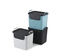 Jive Mülltrennsystem Set Set de 3 poubelles de tri 30l pour la cuisine, Plastique (PP recyclé), gris foncé/blanc/turquoise, 3 x 30l (39.8 x 29.8 x 50.1 cm)