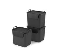 Jive Rotho Recycling Müllsystem anthrazit Set de 3 poubelles de tri 30l pour la cuisine, plastique (PP recyclé), gris foncé, 3 x 30l (39.8 x 29.8 x 50.1 cm)