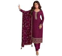 JIVRAJ FASHION Designer Salwar Kameez Costumes Heavy Broderie Travail Shalwar Kameez Costumes Robe Indienne Pakistanaise, bordeaux, Taille unique