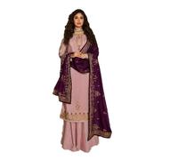 JIVRAJ FASHION Indian Pakistani Outfit Broderie Travail Satin Georgette Palazzo Sharara Party Wear Designer Salwar Kameez Ethnic Stitched Shalwar Kameez (Choice 6, Unstitched)