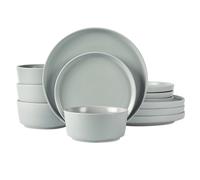 Jiwoo - Service de Vaisselle 12 Pièces Roman Holiday Gris Mat (Bol à Céréales 15 cm x4, Assiette Plate 20 cm x4, Assiette Plate 26,5 cm x4)