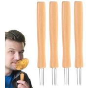 Jiwyunlu Support pour épis de maïs - Fourchette de Cuisine 3 Pointes avec Manche en Bois | Lot De 4 Picots À Maïs | Pour Fêtes Camping Grillades Rôtisseries Légumes Maison BBQ