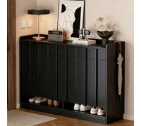 JixCJHj Meuble à Chaussures，Rangement Armoire à Chaussure ，Range-Chaussurs，Compartiment Ouvert, Séparateur Réglable, Portes cannelées， pour Entrée Salon Chambre(Black,80cm/31in)