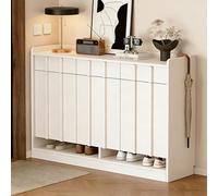 JixCJHj Meuble à Chaussures，Rangement Armoire à Chaussure ，Range-Chaussurs，Compartiment Ouvert, Séparateur Réglable, Portes cannelées， pour Entrée Salon Chambre(White,120cm/47in)