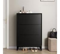 JixCJHj Meuble à Chaussures，Rangement Armoire à Chaussuress ，avec 3 Abattants,Montage Facile ，Portes cannelées，avec Porte ，rangements étroit pour entrée ou Couloir(Black,60cm/24in)