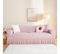 JIXINHEKEJI Housse De Canapé Extensible en Seersucker Relooking Instantané, Housse De Canapé Lavable Douce Antidérapante avec Fond Et Jupe élastiques, Protecteu(Size:3 seaters(190-230cm),Color:Rose)