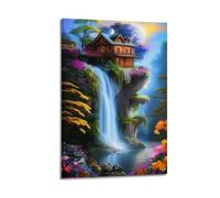JIYAYCU Impression sur toile décorative cascade avec chute de rêve à côté d'une structure ancienne 40 x 60 cm
