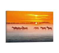 JIYAYCU Impression sur toile décorative Motif chevaux et coucher de soleil 30 x 45 cm