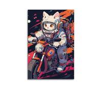 JIYAYCU Impression sur toile représentant un chat et une moto de nuit, 30 x 45 cm