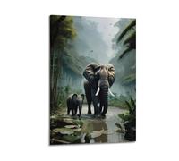 JIYAYCU Impression sur toile représentant un éléphant et son veau dans la forêt 40 x 60 cm