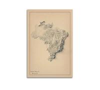 JIYAYCU Impression sur toile rétro Carte du Brésil 2D 50 x 75 cm