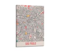 JIYAYCU Impression sur toile vintage Carte du Brésil Sao Paulo 50 x 75 cm