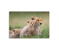 JIYAYCU Poster animal guépard africain et son bébé sur toile décorative 30 x 45 cm