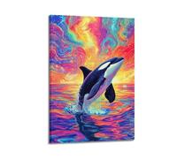 JIYAYCU Poster animal marin Killer Whale And The Colorful World Peinture décorative sur toile 20 x 30 cm