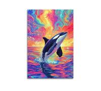 JIYAYCU Poster animal marin Killer Whale And The Colorful World Peinture décorative sur toile 60 x 90 cm