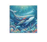 JIYAYCU Poster animal marin L'Odyssée des baleines dans des profondeurs étoilées - Peinture décorative sur toile - 50 x 50 cm